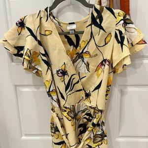 Yellow Patterned Blouse with waist tie